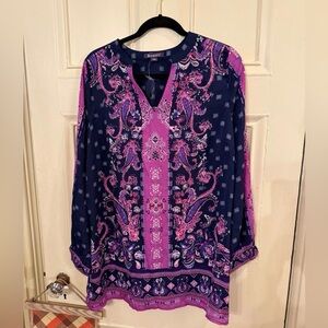 NWOT women’s plus size blouse Roamans 18W paisley navy blue purple polyester